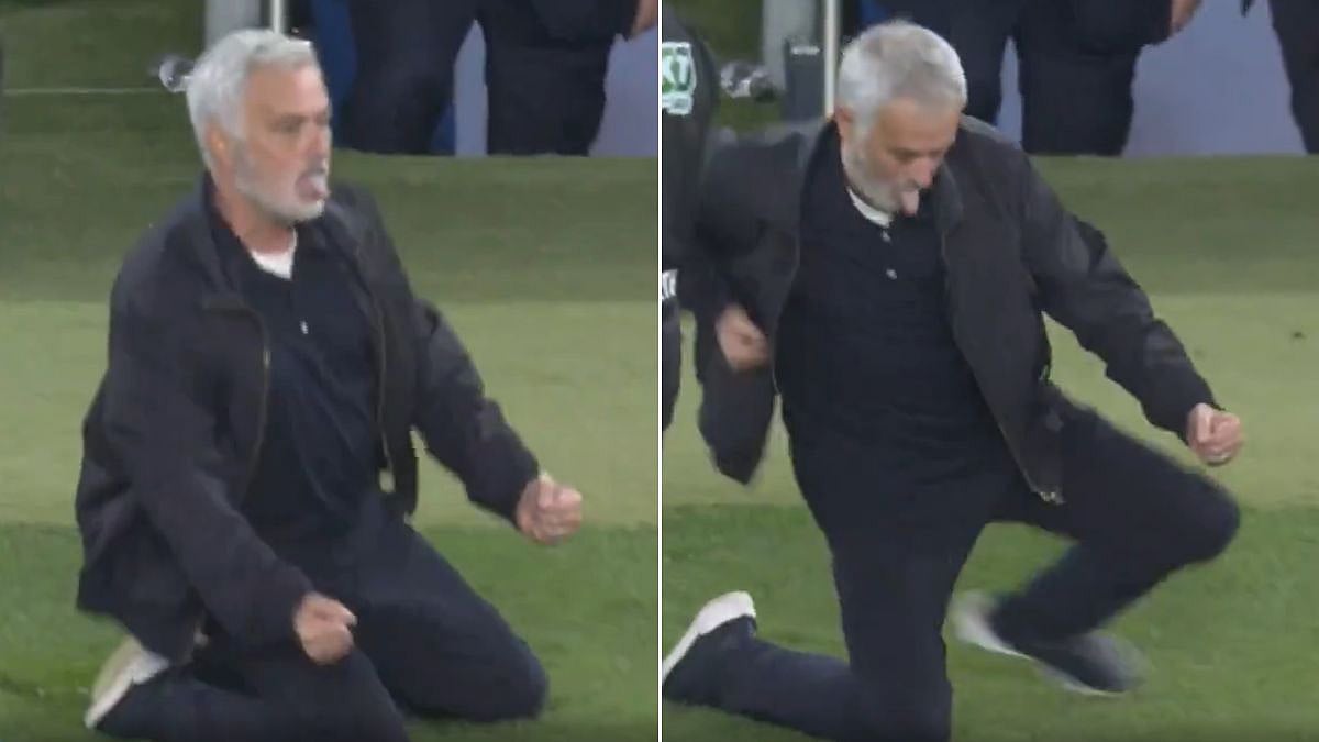 Jose Mourinho’s Knee-Slide Celebration Goes Viral After Mbappe’s Late El Clasico Winner | VIDEO