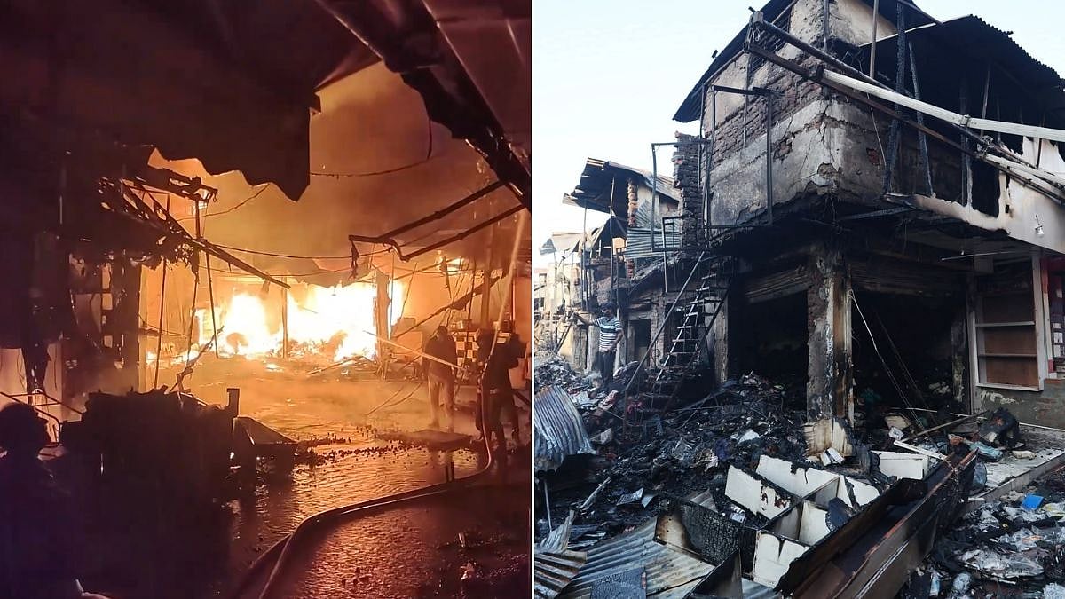 Massive Overnight Fire Near Jammu Railway Station Guts 40 Shops, Rages For Over 5 Hours Before Being Brought Under Control, Short Circuit Suspected | Watch