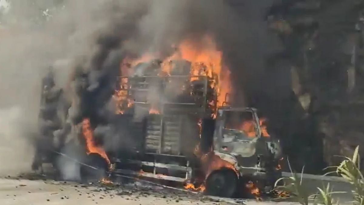 Maharashtra: Moving Truck Catches Fire On Mumbai-Nashik Highway; Vehicle Gutted In Blaze | VIDEO