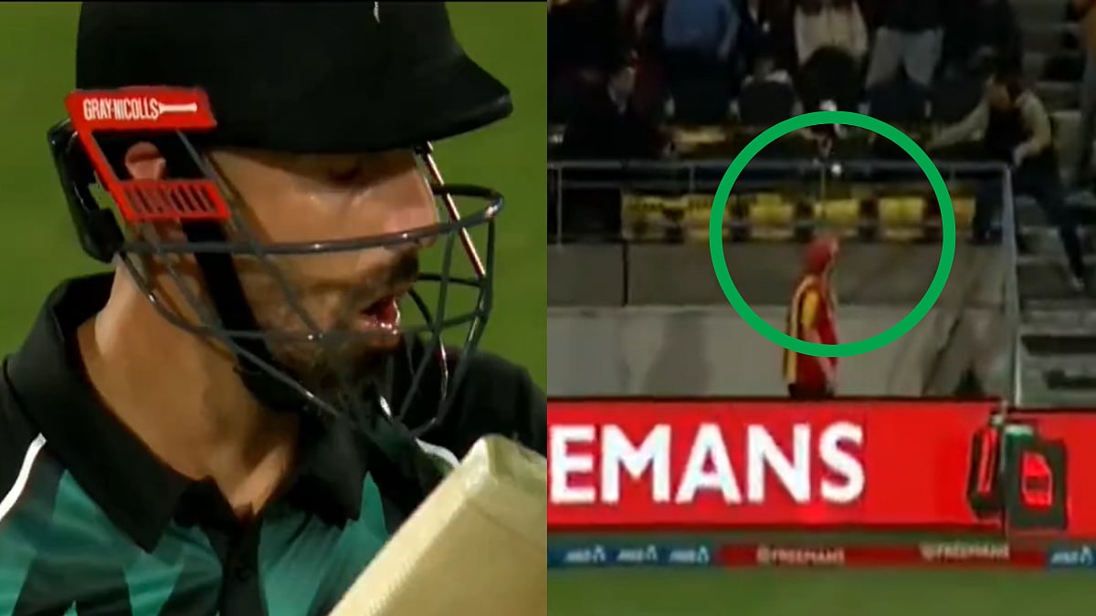 Scary Near Miss! Daryl Mitchell's Powerful Pull Shot Almost Hits Security Guard In Face During IND vs NZ 3rd T20I | Video 
