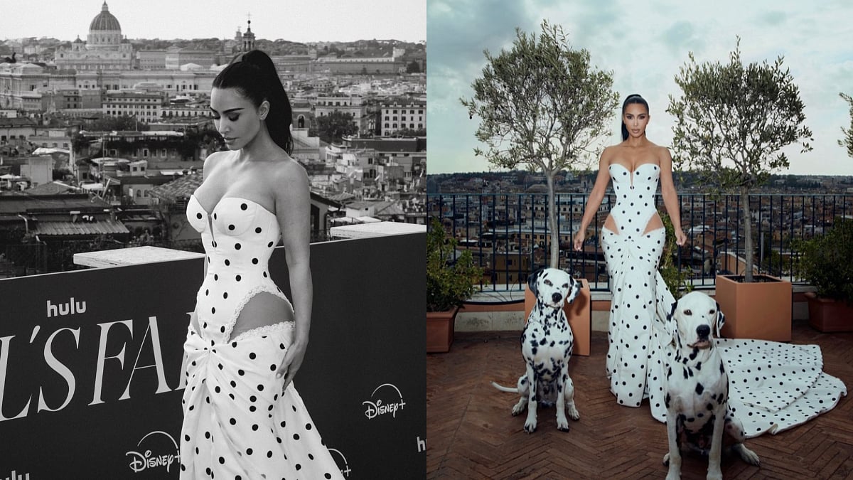 Kim Kardashian Makes Rome Film Festival Debut In Daring Polka-Dot Low-Waisted Gown; Poses With Dalmatian Dogs