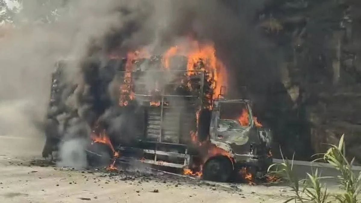 Truck Carrying Textile Waste Gutted In Fire On Mumbai-Nashik Highway At Shahapur; No Casualties Reported | VIDEO