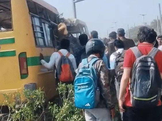 Bhopal Bus Accident: Running Late, Speeding College Bus Rams Into Divider On VIP Road; Students, Staff Injured
