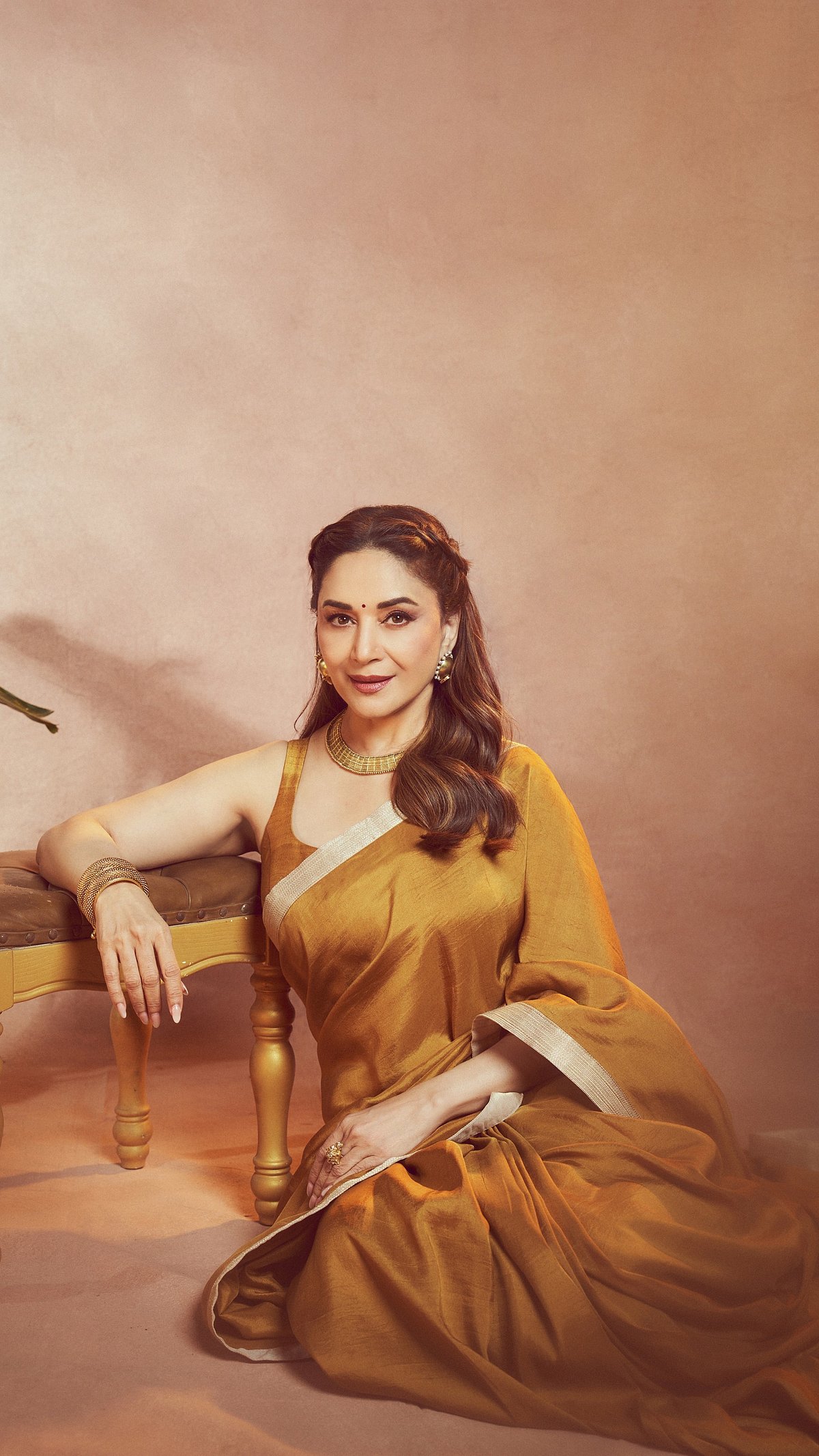 Madhuri Dixit's Mustard-Gold Saree Is A Minimal Yet Elegant Karwa Chauth Fashion Inspiration If You Don't Want Red