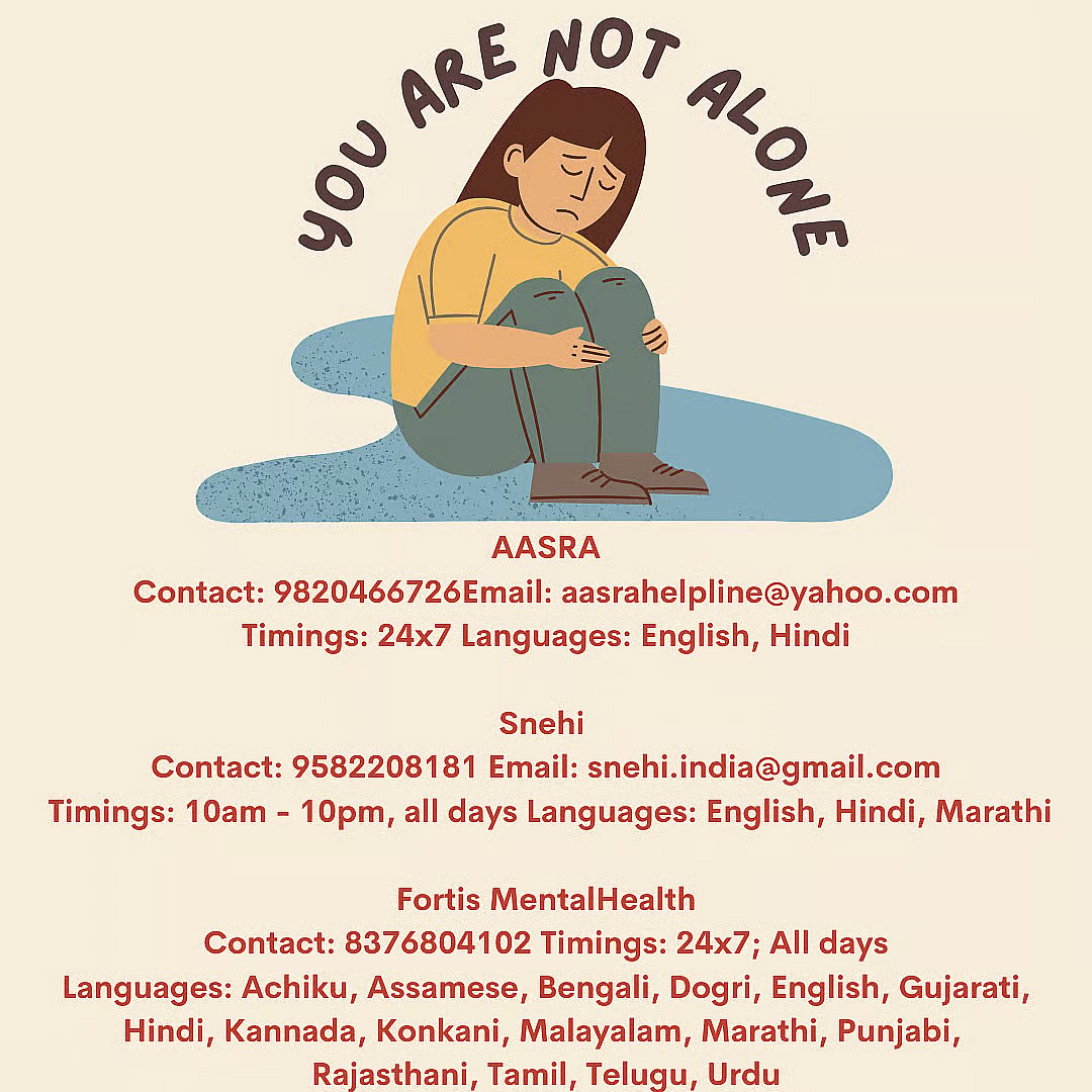 If you or anyone you know is struggling with suicidal thoughts, seek help here: | Mental Health Helplines