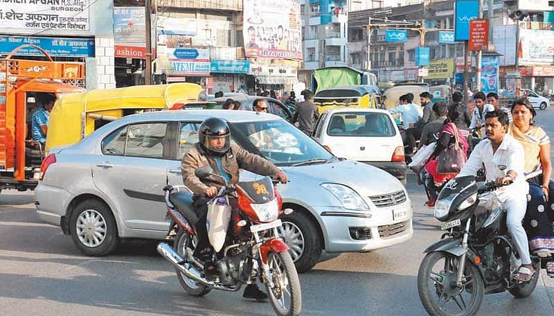A tri-section of traffic mess in Indore