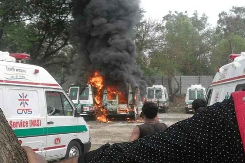 New Delhi: Two men burnt alive as ambulance catches fire    