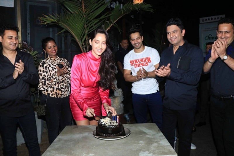 In pictures! ‘Dilbar’ girl Nora Fatehi rings her birthday with Street Dancer 3D duo Varun Dhawan and Bhushan Kumar