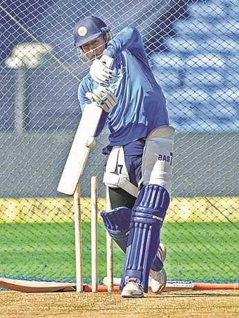 Pune: M S Dhoni during a practice session ahead of the 2nd ODI cricket match against New Zealand, in Pune.
