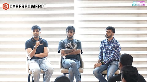 From left to right - Jai Shah, Yash Bhanushali and Vishal Parekh during Esports Masterclass at ApeCity 
