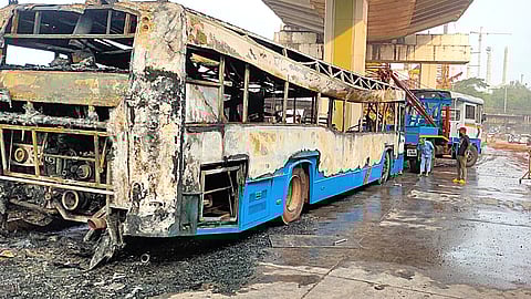 The KTC Bus that caught fire near the Cortalim junction.