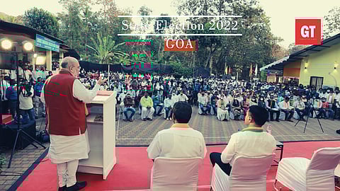 Union Home Minister Amit Shah addressing a public meeting in Goa&nbsp;