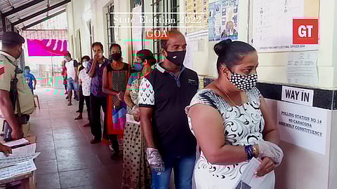 Voters stand in a queue at Canacona polling booth&nbsp;