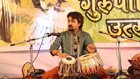Renowned tabla player Mayank Bedekar performing at the Swar Taal institute's annual Guru Purnima Utsav in Vasco.