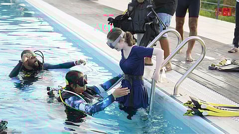 Students and staff of NAB being given a scuba diving experience. 