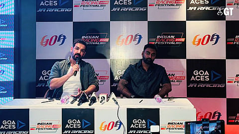 John Abraham and Akhilesh Reddy at the press conference in Goa. 