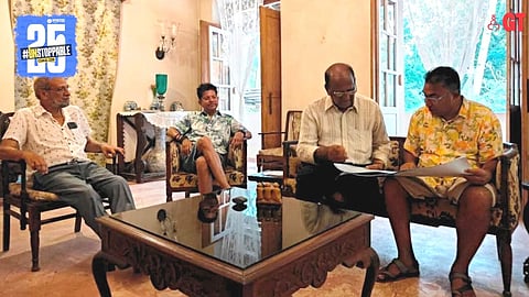 'Festakar' Marius Fernandes (far right) and others planning a fest at Chinchinim.