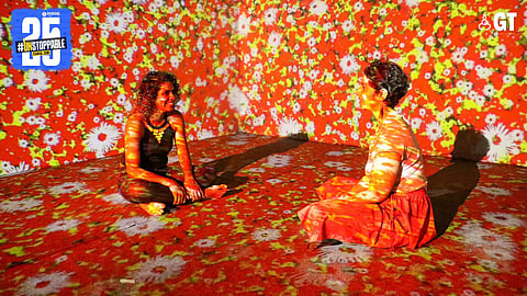 At the ‘Walking Through A Songline’ immersive digital art exhibition, visitors enjoy a sensory journey through the rich cultural narratives of the Australian outback.