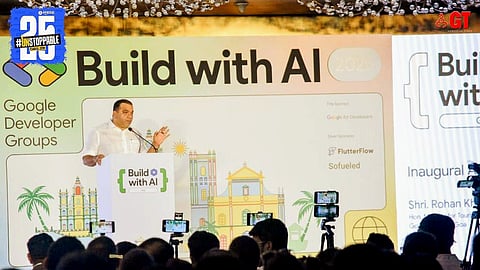 IT Minister Rohan Khaunte speaking at the State’s first AI conference – Build with AI.