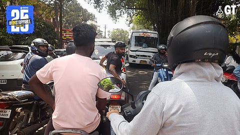 Traffic chaos on one of the coastal roads in North Goa.   