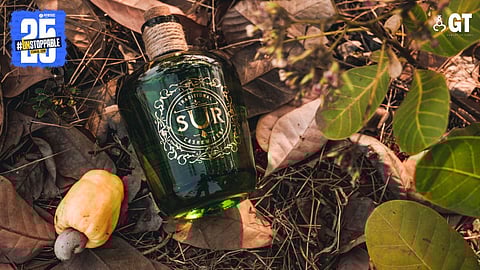 The bottle of Sur Cashew Feni. 