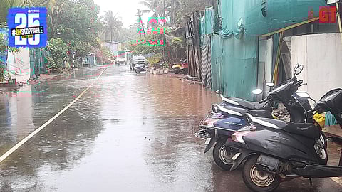 Water overflows on the road.