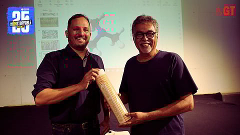 Marine conservationist Dr Aaron Savio Lobo (left), was recently felicitated by Subodh Kerkar (right), founder of Museum of Goa (MOG), Pilerne.