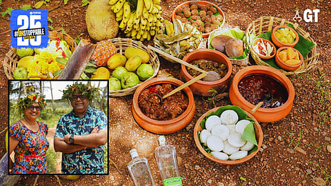 Traditional food displayed by The Goan Kitchen and the co- founders of The Goan Kitchen - Oliver Fernandes and Crescy Baptista.   