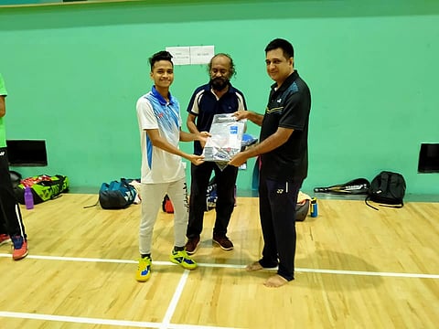 Sadiq Attar Mohammad (left) with Yoga Coach Suresh Kumar (centre) along with GBA Secretary Sandeep Heble (right)