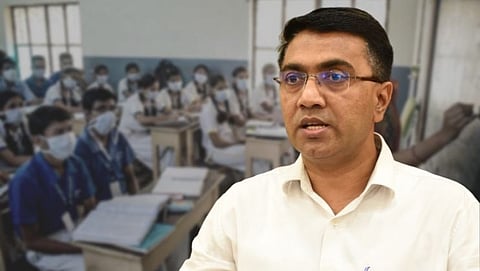Chief Minister Pramod Sawant speaking during a press conference in Goa. 