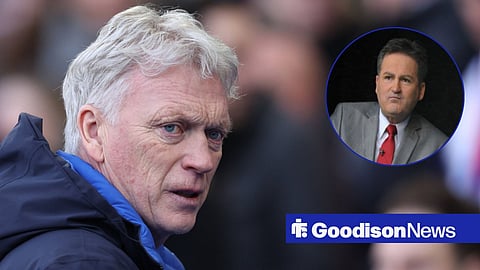 David Moyes looking on concerned and Richard Keys in inset