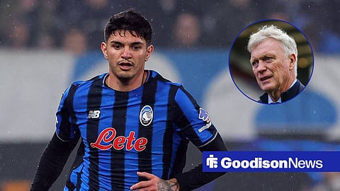 Everton target Raoul Bellanova and David Moyes in inset looking upset.