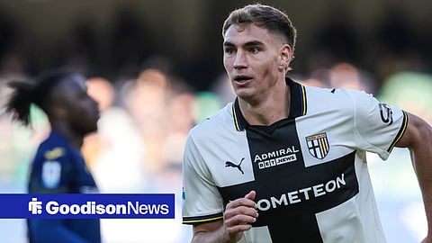 Serie A Mateo Pellegrino of Parma Calcio 1913 celebrates after scoring his second goal during the Serie A football match between Hellas Verona FC and Parma Calcio.