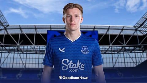 Jens Petter Hauge in an Everton shirt at Hill Dickinson