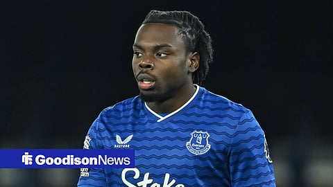 Coby Ebere in action for Everton's U21s while playing at Hill Dickinson.