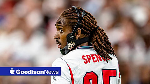 Everton target Djed Spence in England action.