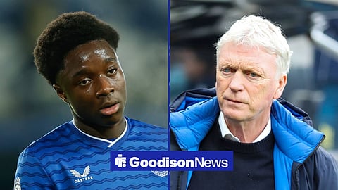 Everton academy star Demi Akarakiri and David Moyes looking angry.