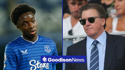 Everton youngster Demi Akarakiri and owner of the Friedkin Group, Dan Friedkin.