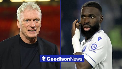 David Moyes smiling on the left with Lassine Sinayoko in action for Auxerre