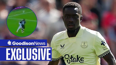 A photo of Everton midfielder Idrissa Gana Gueye and a screengrab of him playing for Senegal at the World Cup in a circular inset
