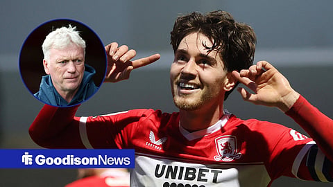 David Moyes and Middlesbrough's Hayden Hackney after scoring a goal in the Championship at Loftus Road against QPR.