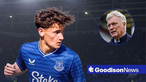 Arthur Barratt in an Everton shirt, David Moyes in inset.