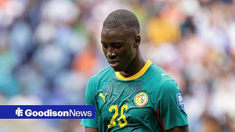 Everton target and Senegal midfielder Pape Gueye walks off in disappointment during a game at the 2026 World Cup