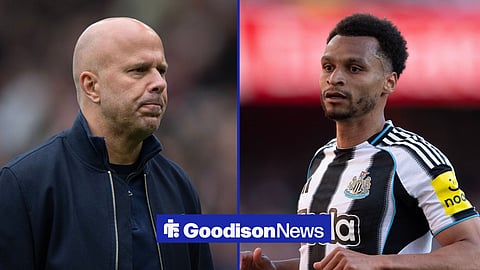 Arne Slot looking on as Liverpool manager with Jacob Murphy in action for Newcastle