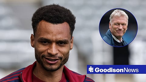 Jacob Murphy ahead of a Newcastle game, with David Moyes in a circular frame inset