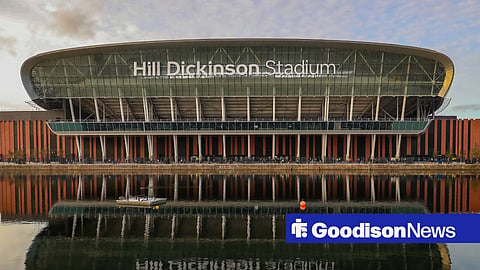 An external shot of Hill Dickinson Stadium, the home of Everton