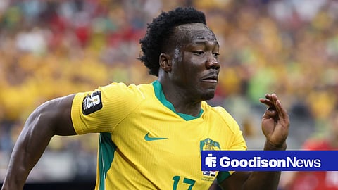 Nestory Irankunda in action for Australia at 2026 World Cup