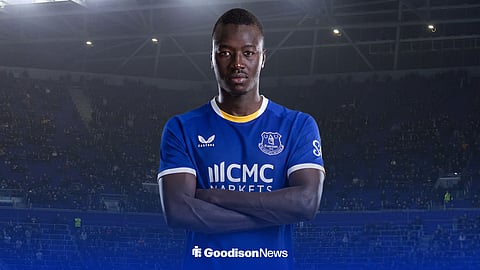 Pape Gueye in an Everton kit at Hill Dickinson Stadium