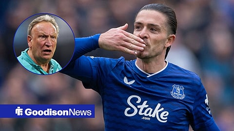 Jack Grealish looking towards a circle inset of Neil Warnock