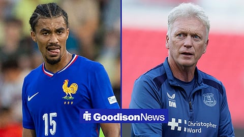 Nathan Zeze in action for France with David Moyes looking on as Everton manager